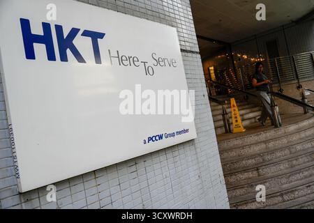 A general view showing the PCCW and HKT logo on a building on October ...