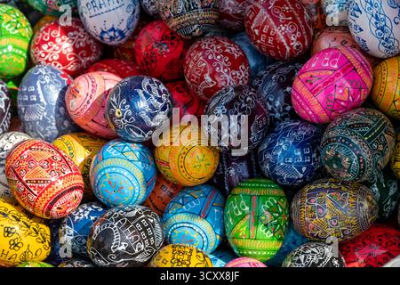 Decorated Easter eggs with intricate patterns and vibrant colors Stock Photo
