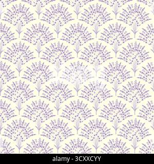 Watercolor lavender flowers bouquet floral seamless pattern. Watercolour hand drawn purple lilac flower on milky white background. Rustic style print Stock Photo