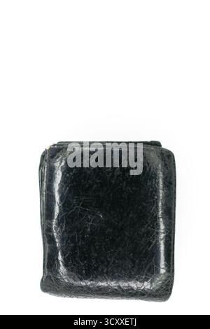 close up of black used leather wallet isolated on white background Stock Photo