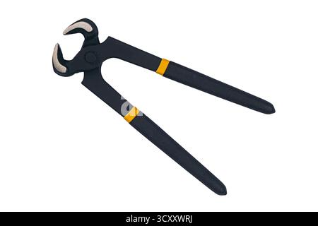 Top view of new single metallic carpenters pincers isolated on white background with clipping path. Stock Photo