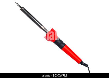Top view of a new red handle soldering iron isolated on white background with clipping path. Stock Photo