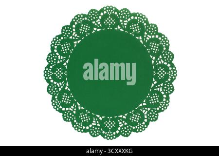 Green paper doily on white background Stock Photo