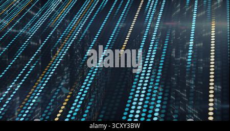 Streaming vertical columns forming data matrix in reflective digital scene, with light point grid Stock Photo
