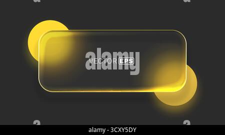 Sleek glowing yellow abstract rectangle on a dark background. Modern glassmorphism design element. Vector illustration. Stock Vector