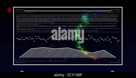 Panel presenting text, data points, striped graph, neon stream and VARIABLE CYPHER labels on screen Stock Photo