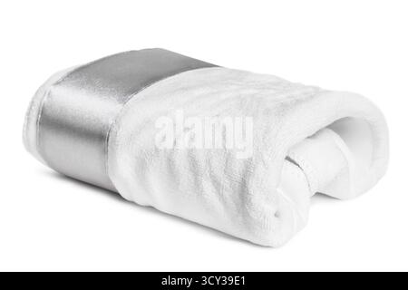 Clean white folded terry towel isolated on white background Stock Photo