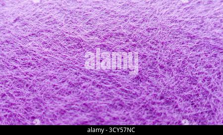 Vibrant Macro Purple Non-Woven Synthetic Scourer Pad Texture Background with Tangled Fibers, Ideal for Cleaning, Abstract, or Craft Concepts. Stock Photo