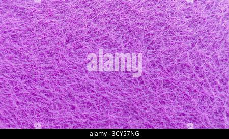 Vibrant Macro Purple Non-Woven Synthetic Scourer Pad Texture Background with Tangled Fibers, Ideal for Cleaning, Abstract, or Craft Concepts. Stock Photo