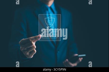 Cybersecurity data protection concept. user privacy security and encryption, secure internet access future technology and cybernetics, screen padlock. Stock Photo