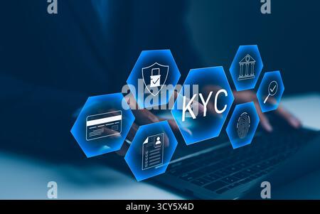 Interactive KYC compliance interface with the user. Business professional interacting with a Know Your Customer (KYC) compliance and security Stock Photo