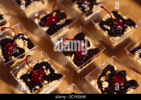 Buffet menu. Delicious desserts on table, closeup Stock Photo