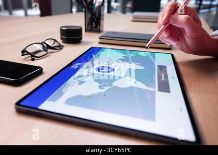 VPN Online Privacy On Phone. Browsing Safe Internet Stock Photo