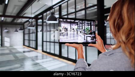 AR Interior Room Scan And Office 3D Design Technology Stock Photo