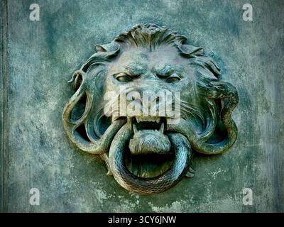 door knocker bronze lion Stock Photo