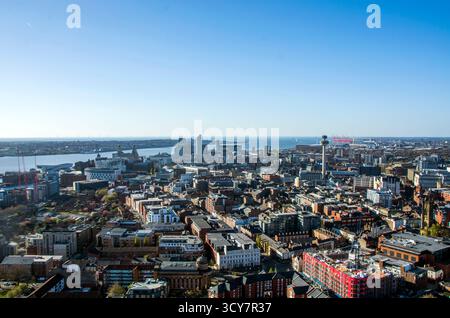 Panorama view of City Centre from Liverpool Cathedral Tower Stock Photo