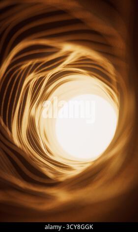 Dark round tunnel with glowing neon lines, 3d rendering. 3D illustration. Stock Photo