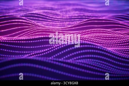 Flowing curve lines and particles background, 3d rendering. 3D illustration. Stock Photo