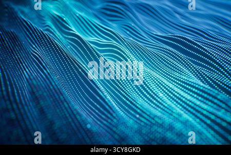 Flowing curve lines and particles background, 3d rendering. 3D illustration. Stock Photo