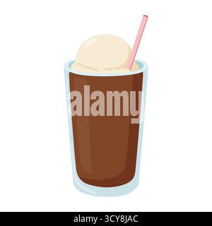 Classic dessert drink with fizzy soda and creamy ice cream. Fun and nostalgic visual for summer treats, diner menus, or beverage-themed content. Brigh Stock Vector