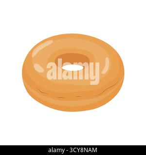 Single donut with glossy light brown surface and ring shape. No toppings or glaze. Perfect for bakery breakfast snack and food design visuals Stock Vector