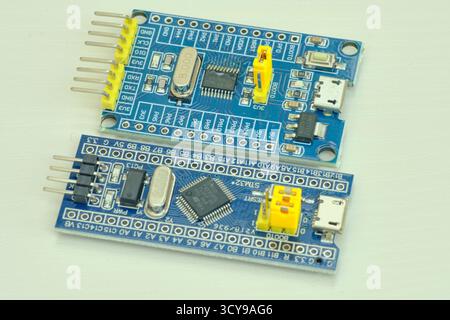 Programming board of Arduino UNO in blue colour isolated in white ...