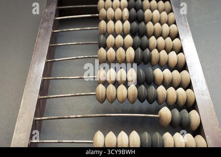 Vintage wooden abacus closeup on the dark background Stock Photo