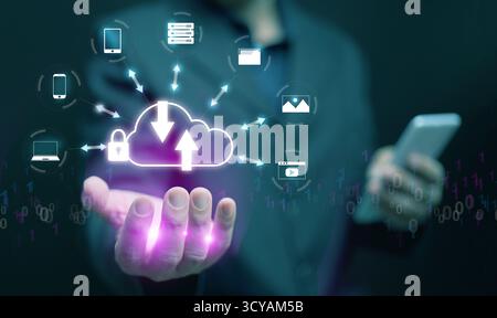 Innovative cloud storage and data synchronization system symbolizing secure online communication and digital transformation for modern business soluti Stock Photo