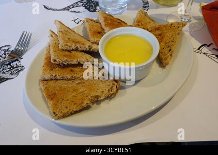 Individual serving of potted shrimp Stock Photo