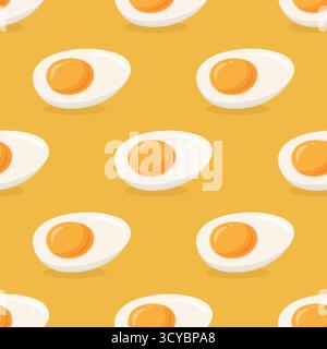 Fried Egg Seamless Pattern, Vector Illustration. Yellow Background with Sunny Side Up Fried Egg. Repeat Tile for Kitchen Design. Fried Egg Wallpaper Stock Vector