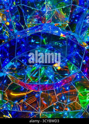 Mesmerizing Iridescent Holographic Prism Structure with Rainbow Reflections and Glowing Lights - Stock Photo for Abstract Design and Visual Art Stock Photo