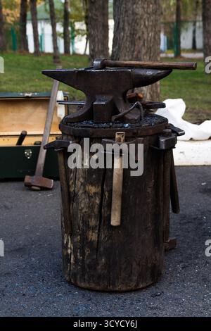 Side view on the anvil. An enlarged view. Stock Photo