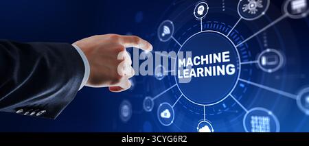 Machine Learning Technology Concept with Neural Networks and Artificial Intelligence Algorithm Data Analysis. Stock Photo