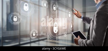 Cyber Security. Gears on a Virtual Screen. Data Protection Technology. Stock Photo