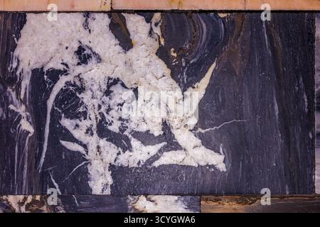 Worn Blue, White, and Brown Marble Floor Tile Stock Photo