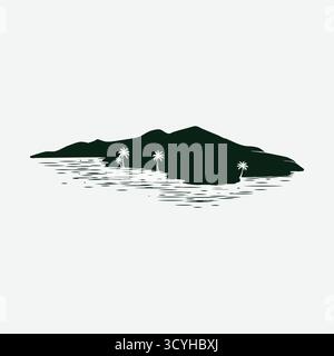 Vintage Retro Simple Minimalist Tropical Island with Coconut Palm Tree Illustration Design Vector Stock Vector