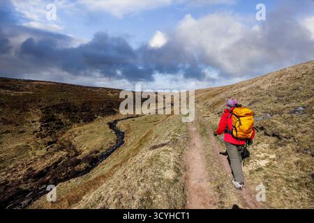 Walking on a footpath in the Black Mountains, Wales, UK Stock Photo