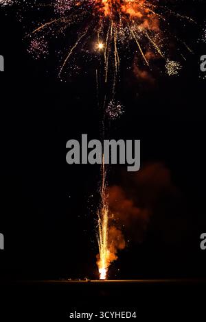 Golden Firework Launch With Spark Trail Against Night Sky - Vertical ...
