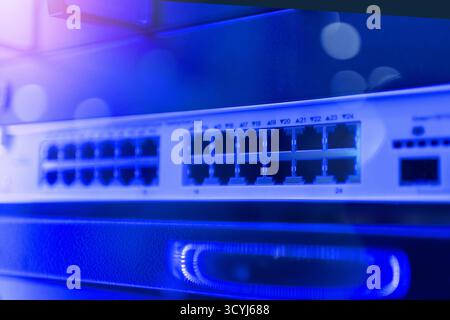 High-Tech Data Server Rack Close-Up Stock Photo