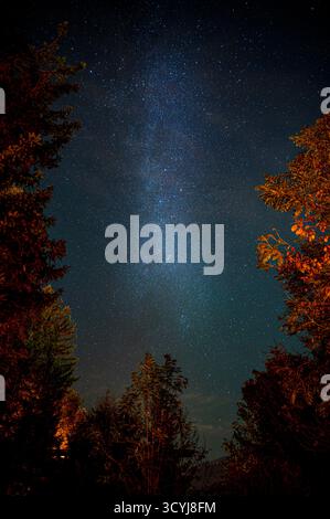 Galaxy at Chamonix, a famous mountain resort town in the French Alps, located at the foot of Mont Blanc near the borders of Switzerland and Italy. Stock Photo