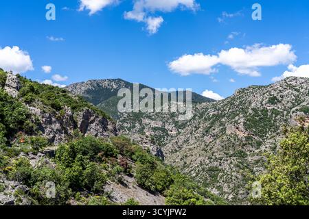 The Mountainous Rugged Countryside on the Peloponnese in Greece With Steep Hills and a Valley Stock Photo