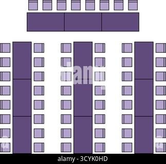Seat plan, wedding, reception, restaurant, seminar, school, top view, chair and table, architectural plan with blueprint, customizable stroke, vector Stock Vector
