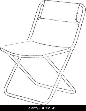 A lightweight folding chair with fabric sling seat shown in angled view using simple black outlines Stock Vector