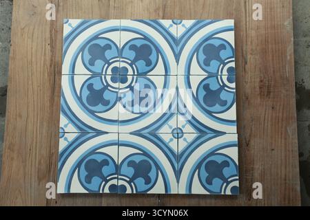 Top view of flower motif tile floor the atmosphere feels luxury and classic. Stock Photo