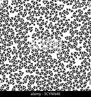 Triangles pattern. Tiny triangles size. Black and white style. Rounded triangular cells outlined. Repeatable pattern. Monochrome contrast. Stock Vector