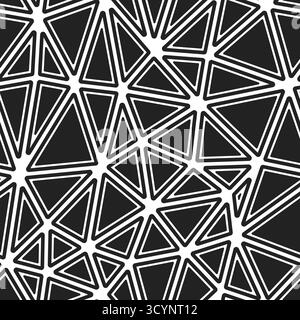 Minimalistic triangles background. Rounded solid shapes in frames. Large triangles size. Black and white style. Repeatable pattern. Stock Vector