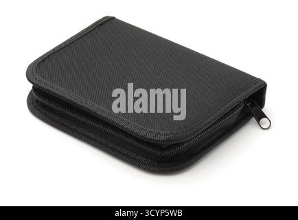 Black hard fabric zipper case isolated on white Stock Photo