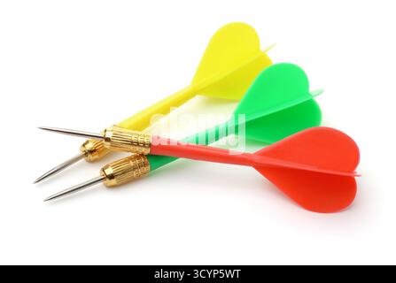 Three colorful plastic darts isolated on white Stock Photo