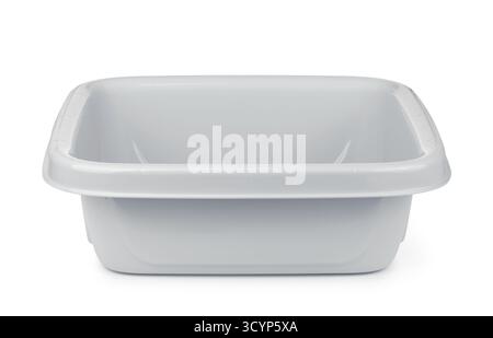 Front view of empty square gray plastic basin isolated on white Stock Photo