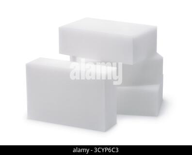 Stack of melamine foam sponges isolated on white Stock Photo